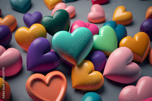 A rainbow of heart shapes in a render
