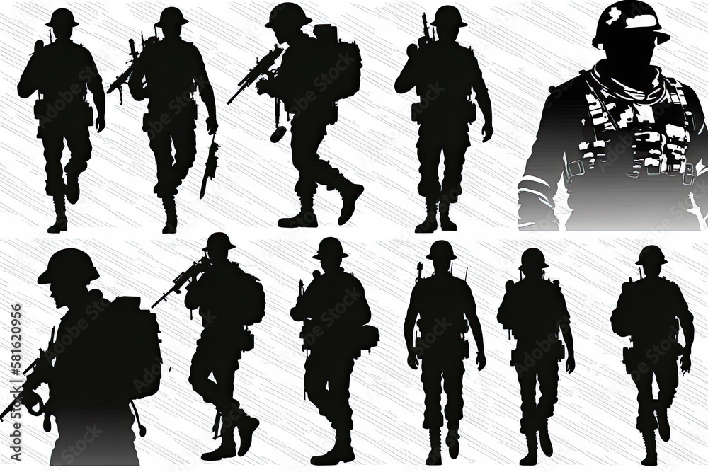 soldier silhouette vector, white background, Made by AI,Artificial intelligence soldier silhouette vector, white background, Made by AI,Artificial intelligence