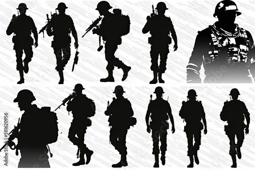 soldier silhouette vector, white background, Made by AI,Artificial intelligence