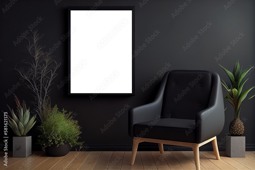 Interior frame mockup, picture poster wall art mock up at home in Scandinavian minimalistic style. Generative AI