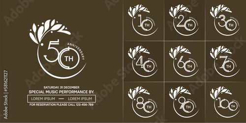 set of anniversary logotype white color with swoosh and ornament for special celebration event