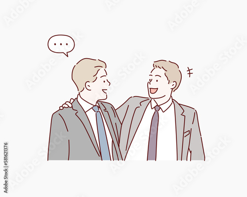 Two Business Men Friends. Hand drawn style vector design illustrations.