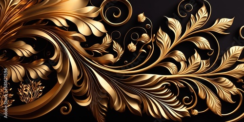 Goldene Ornamente als edler Luxus Hintergrund. Fraktale Spiegelung aus Gold mit floralem Ausdruck. photo