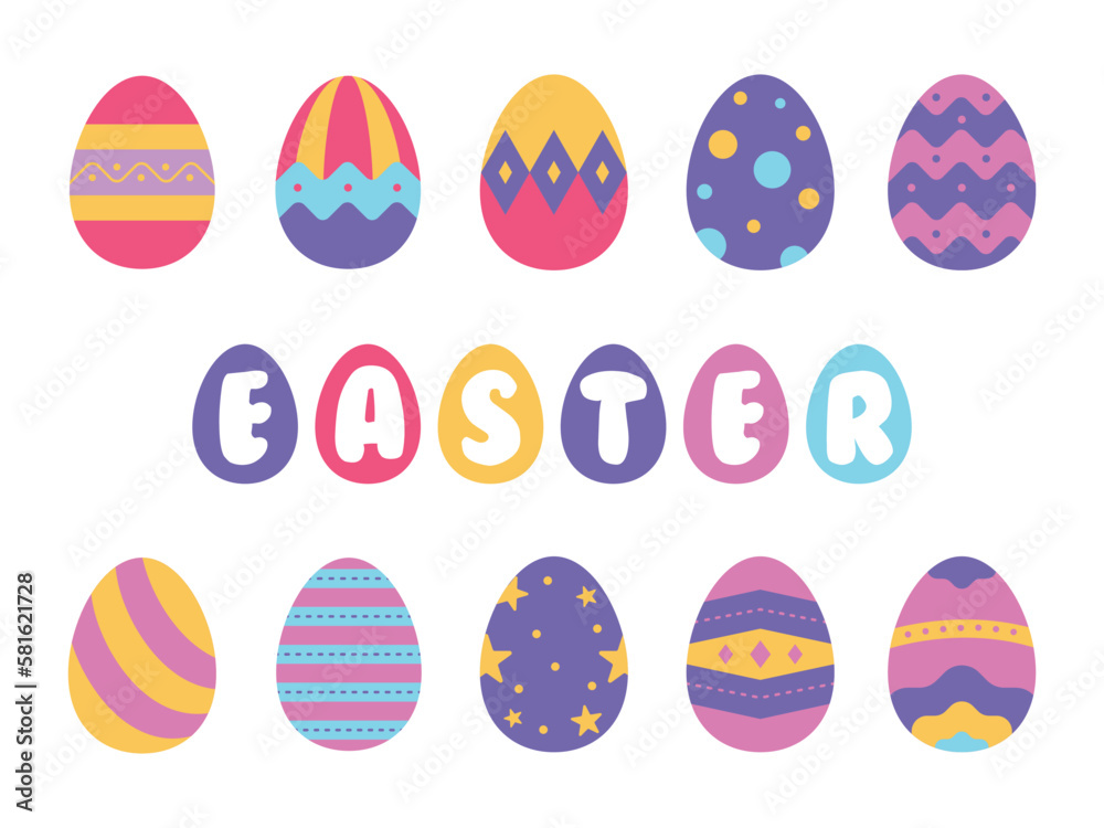 Set of easter eggs flat vector illustration