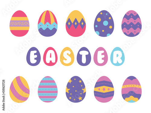 Set of easter eggs flat vector illustration