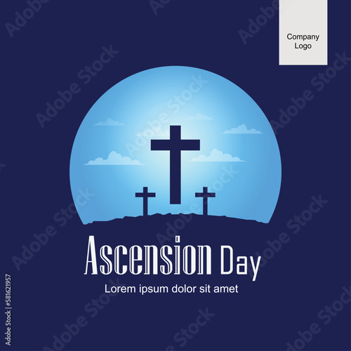 Ascension of Jesus with cross symbol in blue circle