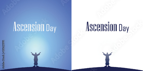 Happy Ascension  day greeting with a statue of Jesus design 2 color alternatives