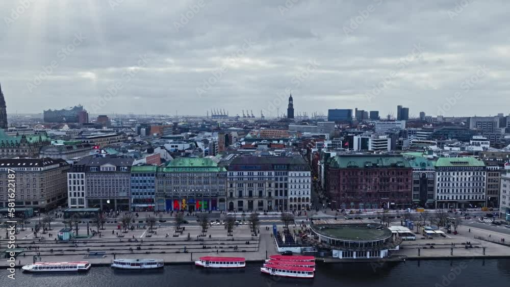 Drone shot revealing Hamburg City Center (Altstadt) , Germany . Drone shot revealing Hamburg City Center (Altstadt) , Germany .