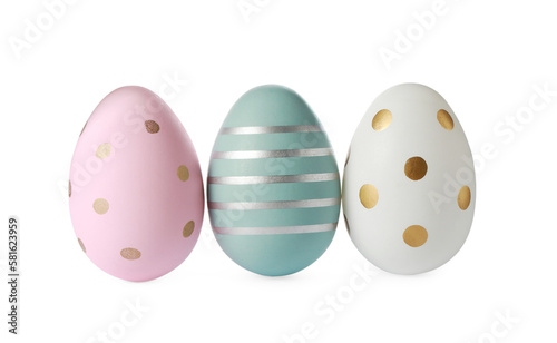 Many decorated Easter eggs isolated on white