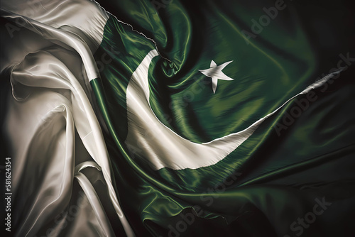 A realistic oil painting of the Pakistan flag. digital art illustration. generative AI.