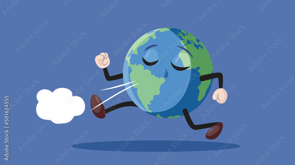 Funny Earth Planet Running Away Vector Cartoon Illustration. Stressed