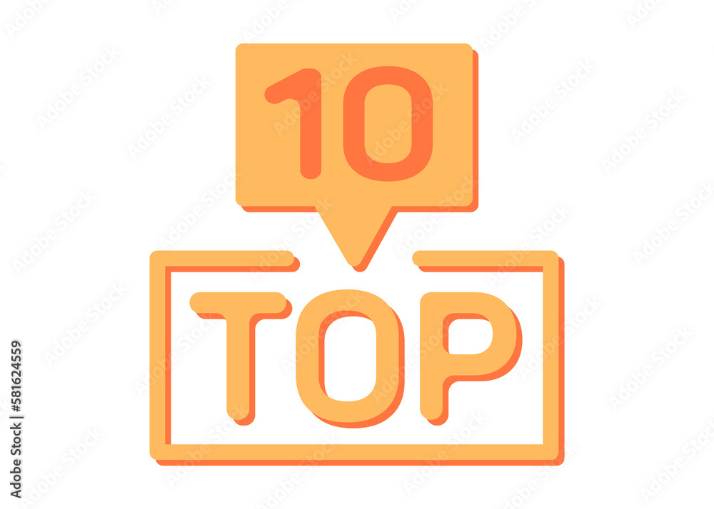Top ten list. Orange word and number 10 on white background Top ten list. Orange word and number 10 on white background
