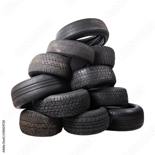 Pile of old car tires. Isolated on transparent background. generative ai