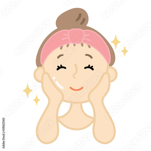 スキンケアで肌が綺麗になって喜ぶ女性のイラスト素材