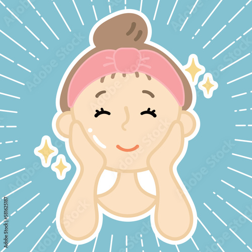 スキンケアで肌が綺麗になって喜ぶ女性のイラスト素材