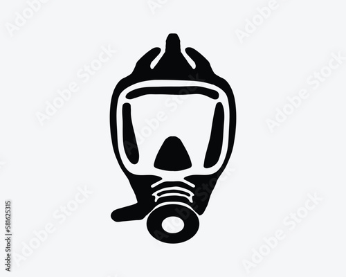 Hazmat Breathing Respirator Full Face Mask Ventilator Black White Silhouette Sign Symbol Icon Graphic Clipart Artwork Illustration Pictogram Vector