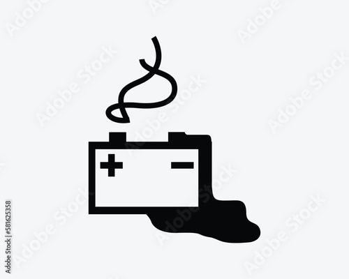 Car Battery Leaking Icon Dangerous Danger Safety Hazard Leak Black White Silhouette Symbol Sign Graphic Clipart Artwork Illustration Pictogram Vector