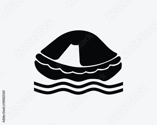 Liferaft Emergency Rescue Inflatable Life Raft Floating Black White Silhouette Sign Symbol Icon Graphic Clipart Artwork Illustration Pictogram Vector