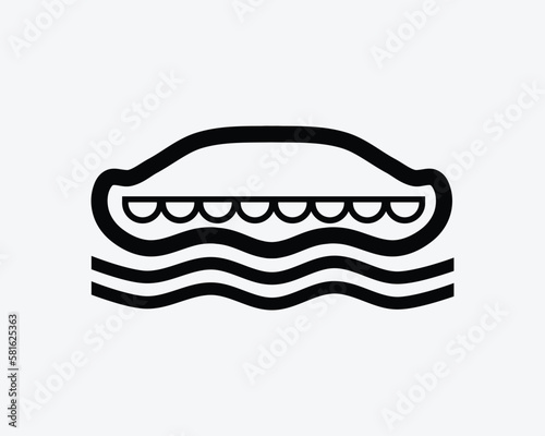 Lifeboat Inflatable Rubber Life Boat Emergency Safety Raft Black White Silhouette Sign Symbol Icon Graphic Clipart Artwork Illustration Pictogram Vector