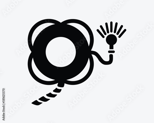 Lifebuoy with Line rope and Flashing Flash Light Beacon Black White Silhouette Sign Symbol Icon Graphic Clipart Artwork Illustration Pictogram Vector