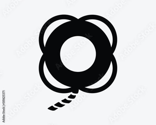 Lifebuoy Ring Life Buoy Lifesaver with Line Rope String Black White Silhouette Sign Symbol Icon Graphic Clipart Artwork Illustration Pictogram Vector