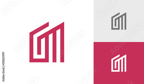 Letter GM initial monogram with bulding shape logo design vector