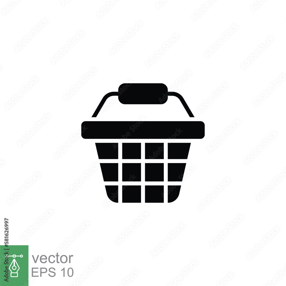 Shopping basket icon. Simple solid style for web template and app. Black silhouette symbol. Shop, cart, purchase, buy, retail, vector illustration design on white background. EPS 10. Shopping basket icon. Simple solid style for web template and app. Black silhouette symbol. Shop, cart, purchase, buy, retail, vector illustration design on white background. EPS 10.