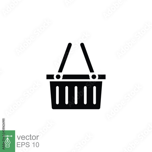 Shopping basket icon. Simple solid style for web template and app. Black silhouette symbol. Shop, cart, purchase, buy, retail, vector illustration design on white background. EPS 10.