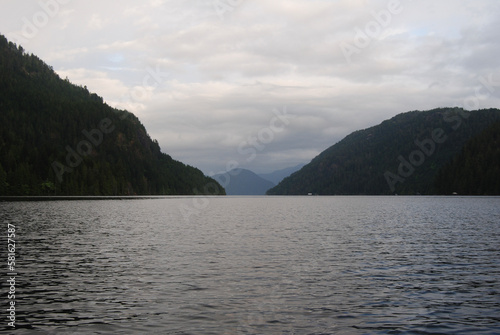 A calm day on Great Central Lake near Port Alberni  Vancouver Island  BC  Canada