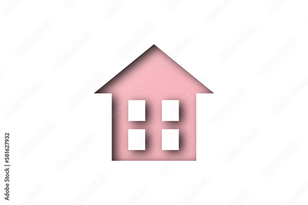 Pink paper cut out house shape isolated on white background. Pink paper cut out house shape isolated on white background.