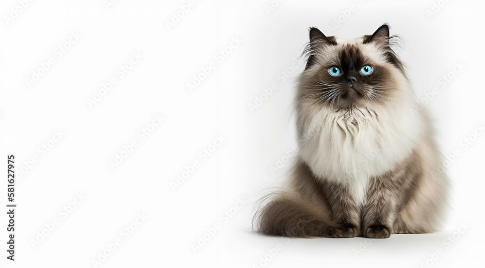 Himalayan Cat shows off its stunning blue eyes on white background - Generative AI