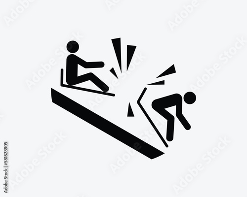 Toboggan Accident Icon Tobogganing Collide Danger Dangerous Vector Black White Silhouette Symbol Sign Graphic Clipart Artwork Illustration Pictogram