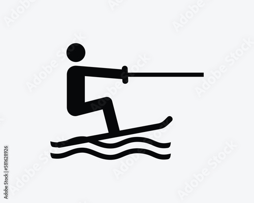 Wakeboarding Icon Wake Boarding Extreme Water Sports Activity Vector Black White Silhouette Symbol Sign Graphic Clipart Artwork Illustration Pictogram