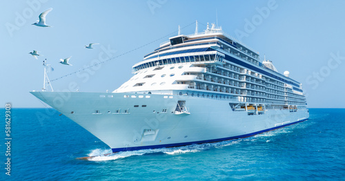Cruise Ship  Cruise Liners beautiful white cruise ship above luxury cruise in the ocean sea concept exclusive tourism travel on holiday take a vacation time on summer