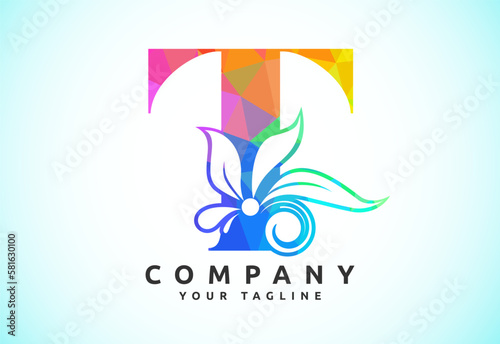 Free Download Polygonal floral letter T. Low poly style alphabet with botanical elements. Vector illustration - GFXLoad