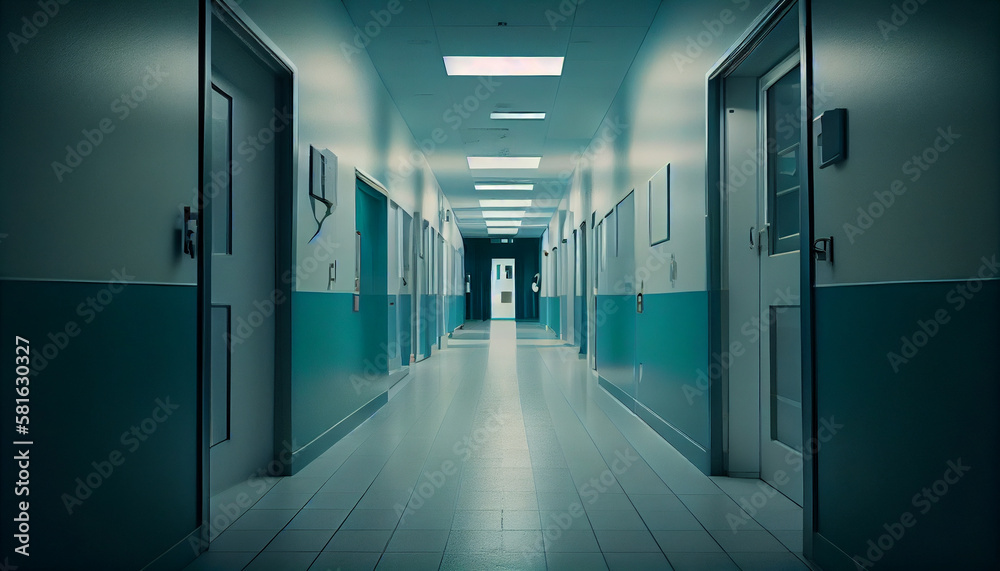 Futuristic hallway with glowing lights and reflections.generative ai Futuristic hallway with glowing lights and reflections.generative ai