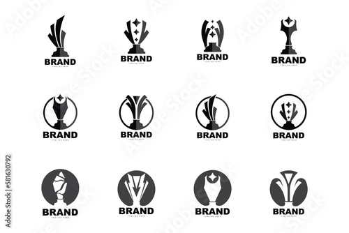 Trophy Logo Design, Award Winner Championship Trophy Vector, Success Brand