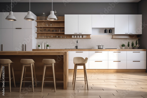 White and wooden kitchen proffesional, generative ai