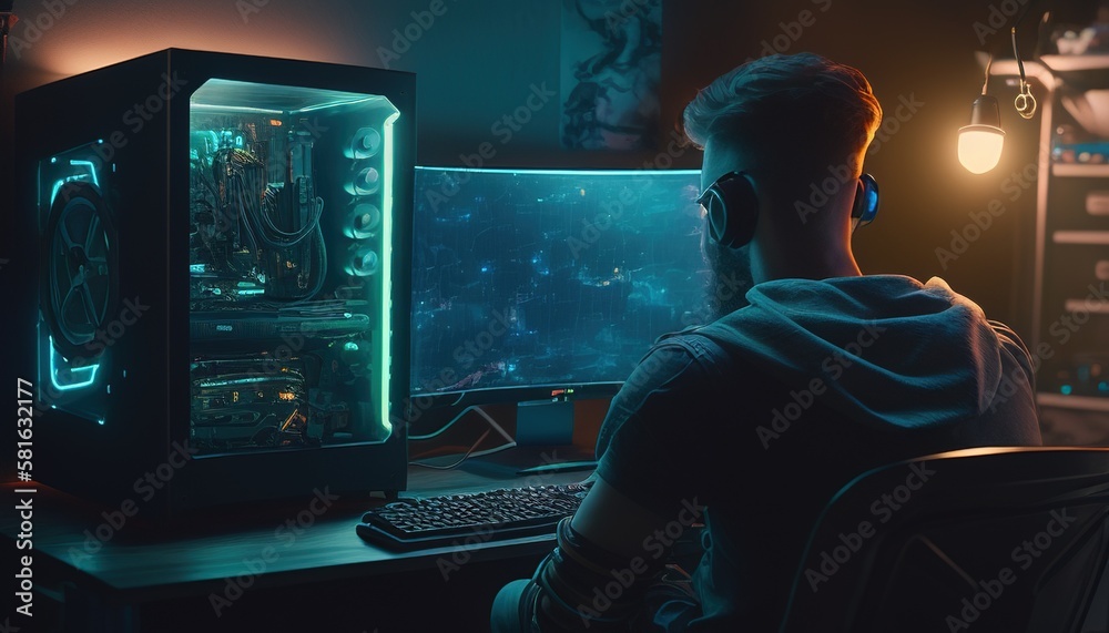 gamer digital art illustration, Generative AI gamer digital art illustration, Generative AI