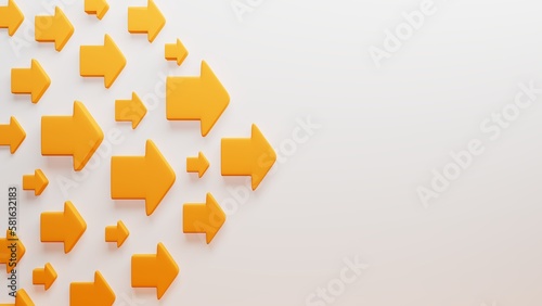 group of orange arrows pointing to the same direction  concept of progress  teamwork  leadership  3d illustration