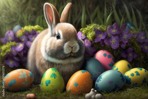 easter bunny and easter eggs  Generative Ai