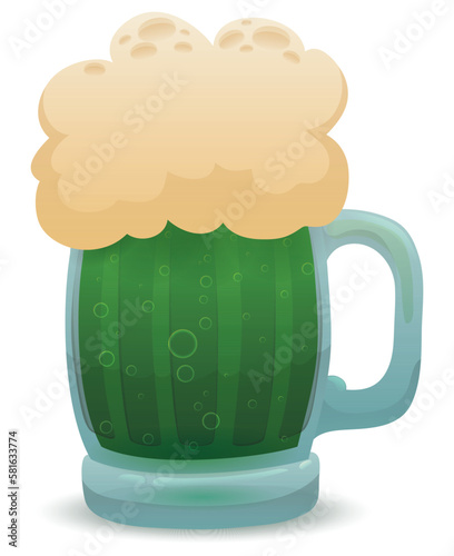 Isolated mug with abundant foam and bubbling green beer, Vector illustration