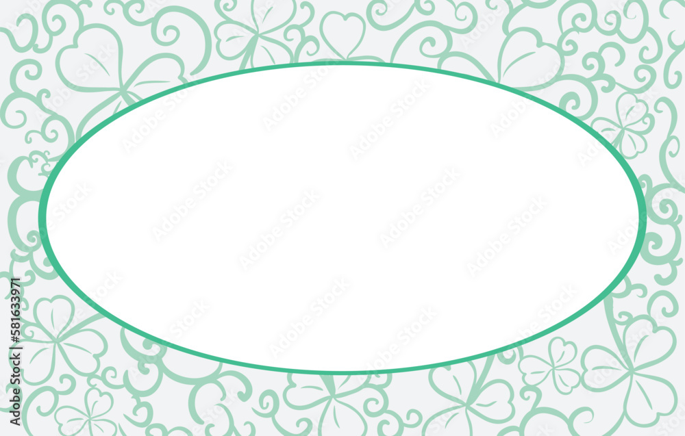 Oval label decorated with clovers and vines on the background, Vector illustration Oval label decorated with clovers and vines on the background, Vector illustration