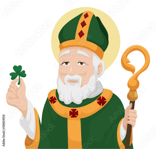 Saint Patrick's portrait in cartoon style over white background, Vector illustration