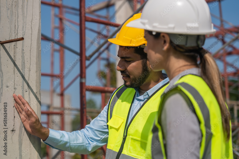 Diverse team of experts Inspect construction sites for commercial and industrial buildings, real estate projects with civil engineers. Diverse team of experts Inspect construction sites for commercial and industrial buildings, real estate projects with civil engineers.