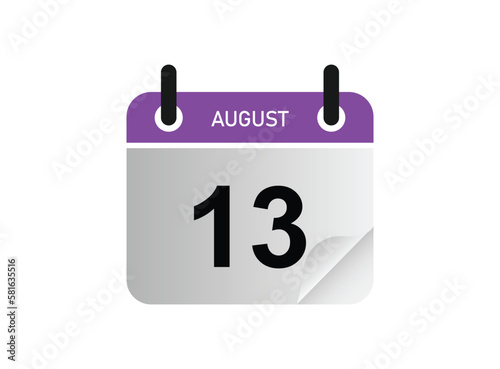 13th August calendar icon. August 13 calendar Date Month icon vector illustrator.