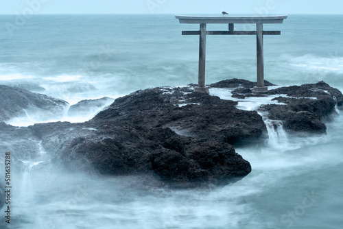 A sacred gate (torii) in Ooarai, Japan photo
