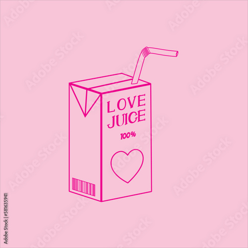 Cute love juice box design, creative line art illustration for love and valentine day themed vector illustration
