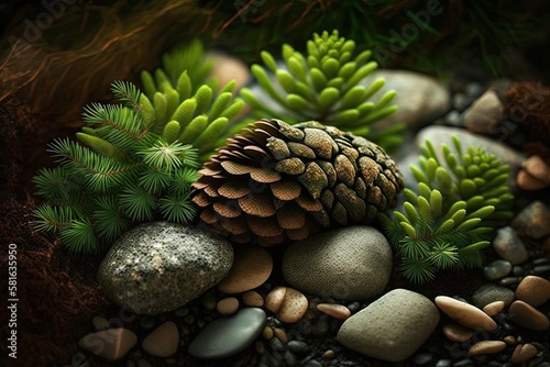 pine cones on the forest floor 