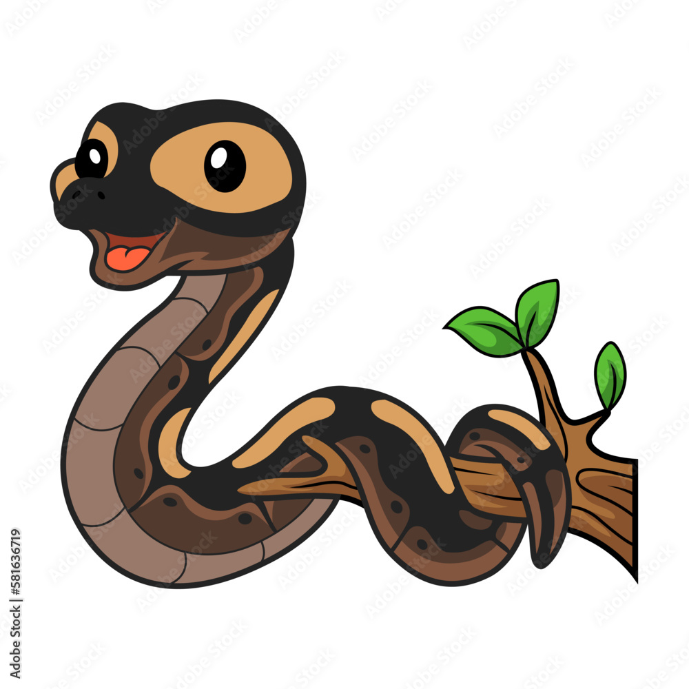Fototapeta premium Cute ghi mojave ball python cartoon on tree branch